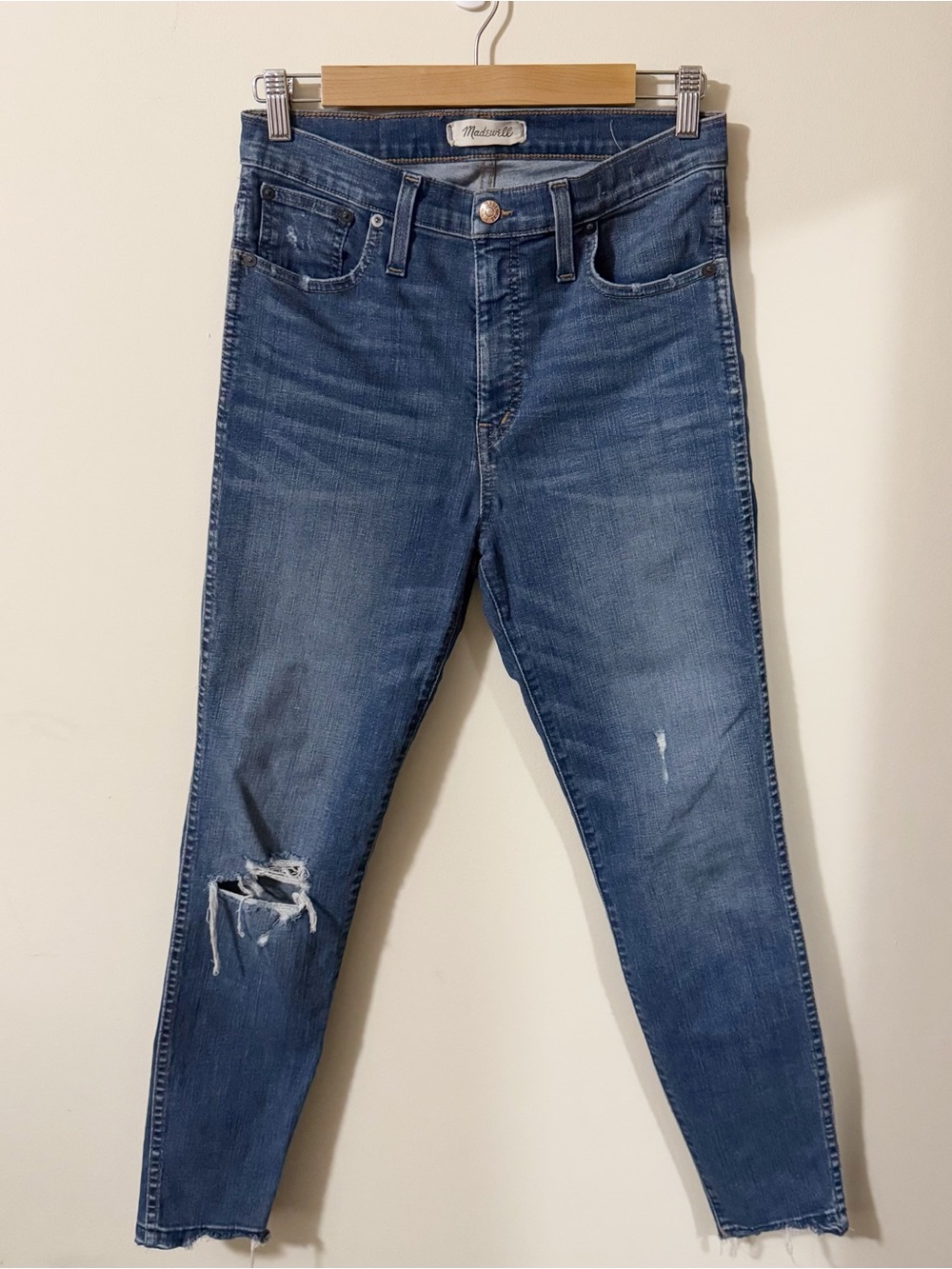 Madewell 10" High Rise Skinny Distressed Raw Hem Jeans Size 28 Womens